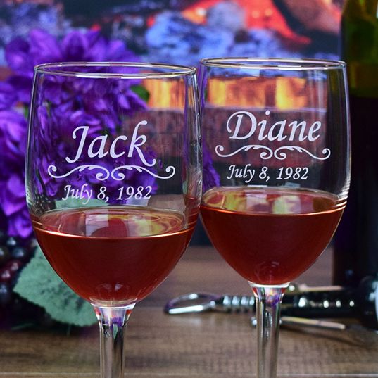 Engraved Hers and His Goblet Wine Glasses