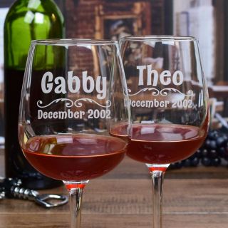 Engraved Hers and His Contour Wine Glasses (Set of 2)