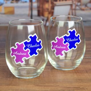 Printed Linked Pieces Stemless Wine Glasses (Set of 2)