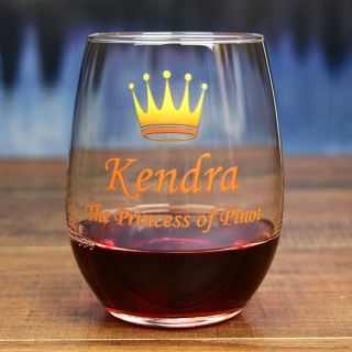 Printed Royal Title Stemless Wine Glass 