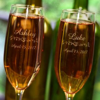Engraved Hers and His Tall Champagne Flutes
