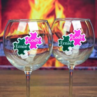 Printed Linked Pieces Balloon Wine Glasses (Set of 2)