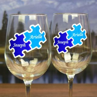Printed Linked Pieces Tall Wine Glasses (Set of 2)